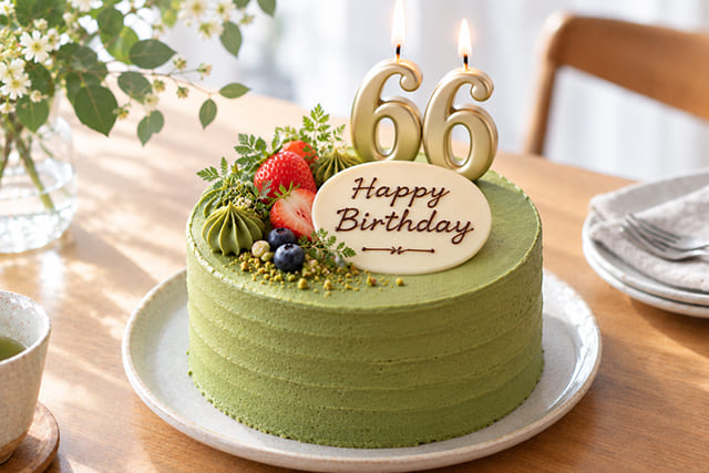 66歳抹茶クリームの誕生日ケーキ